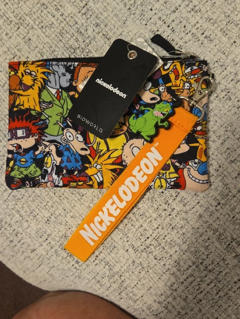Nickelodeon Multicolor Cartoon Character Zip Pouch with Orange Lanyard